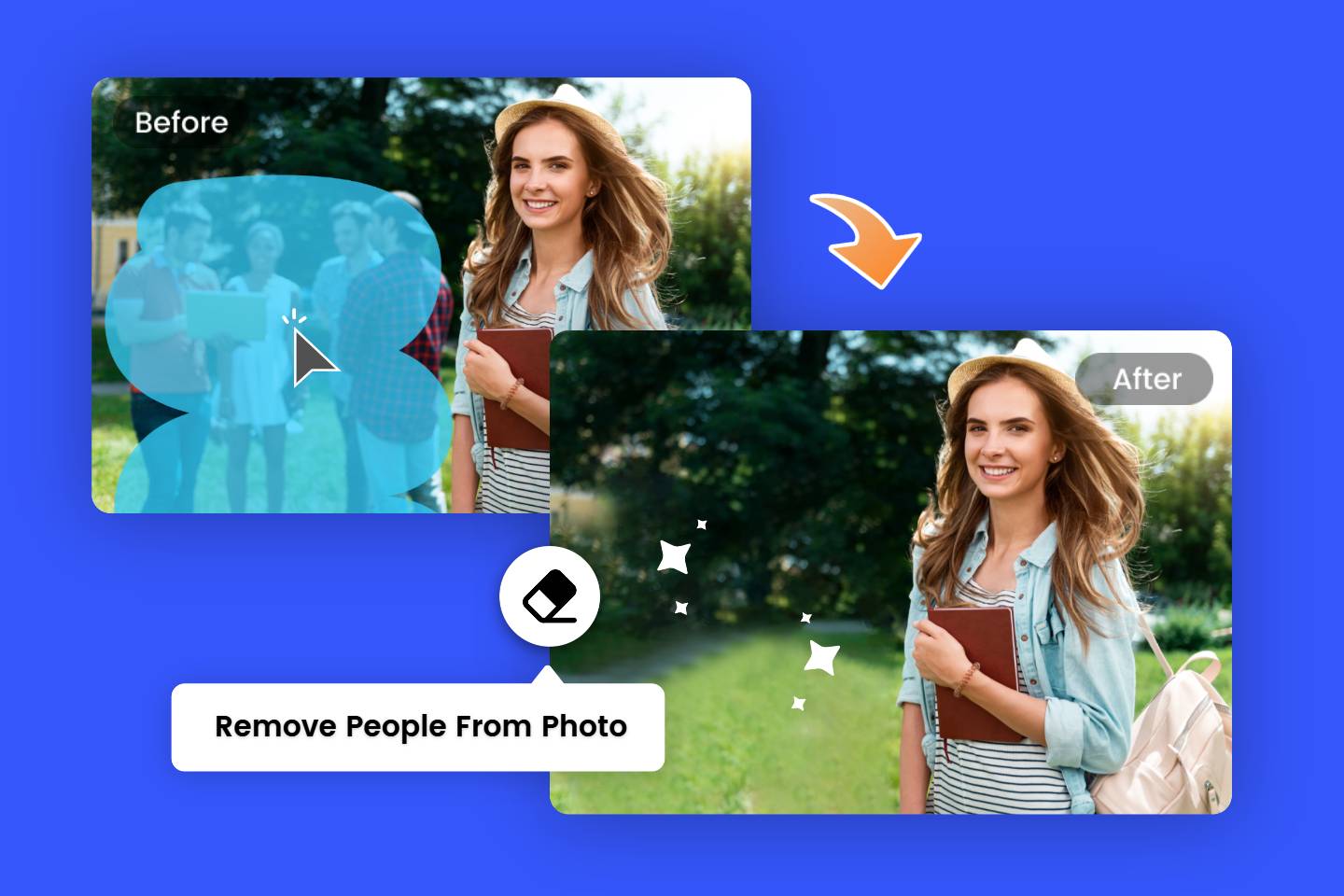 Instantly remove people from photo with Fotor's free online AI background person remover tool